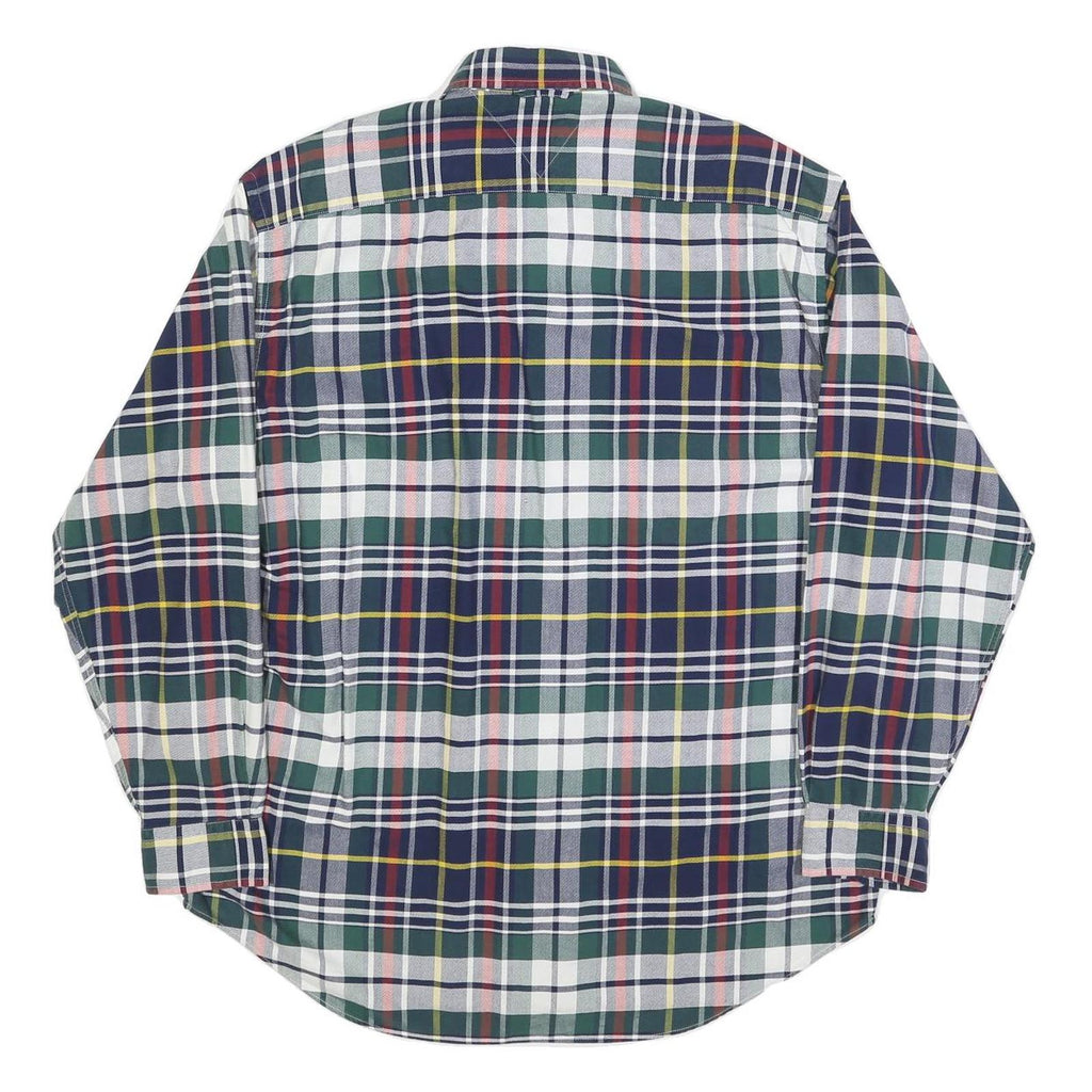 TOMMY HILFIGER Mens Green & Navy Check Shirt M Button Down Long Sleeve Cotton