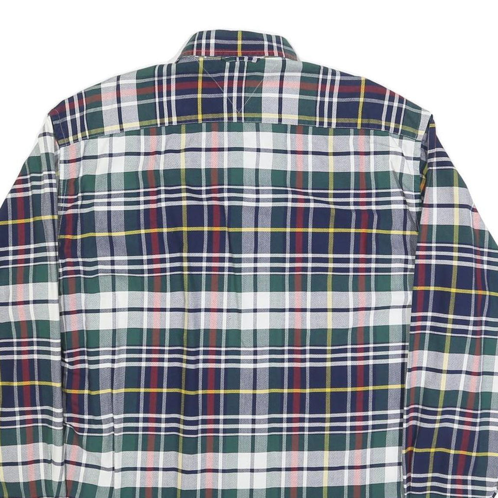 TOMMY HILFIGER Mens Green & Navy Check Shirt M Button Down Long Sleeve Cotton