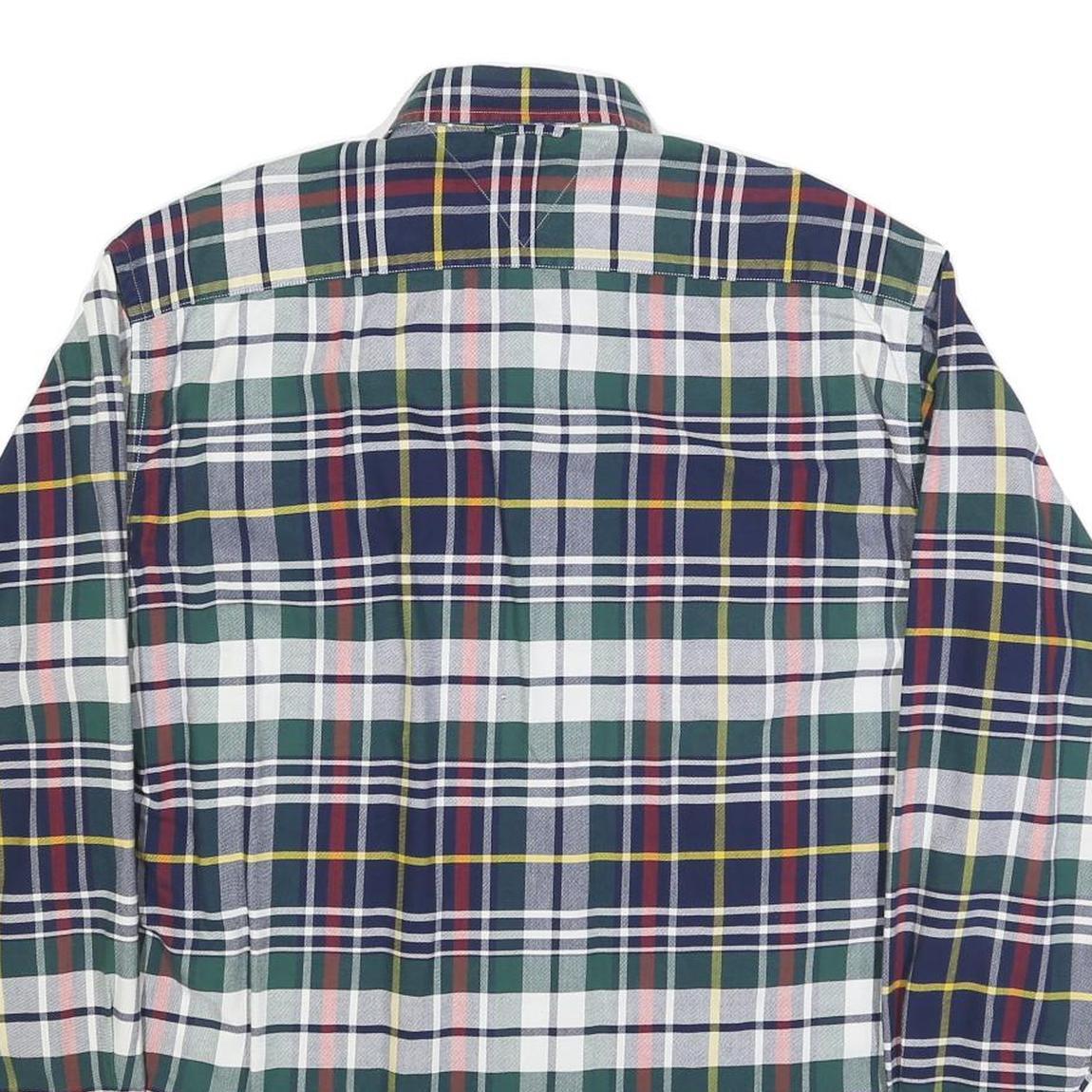 TOMMY HILFIGER Mens Green & Navy Check Shirt M Button Down Long Sleeve Cotton