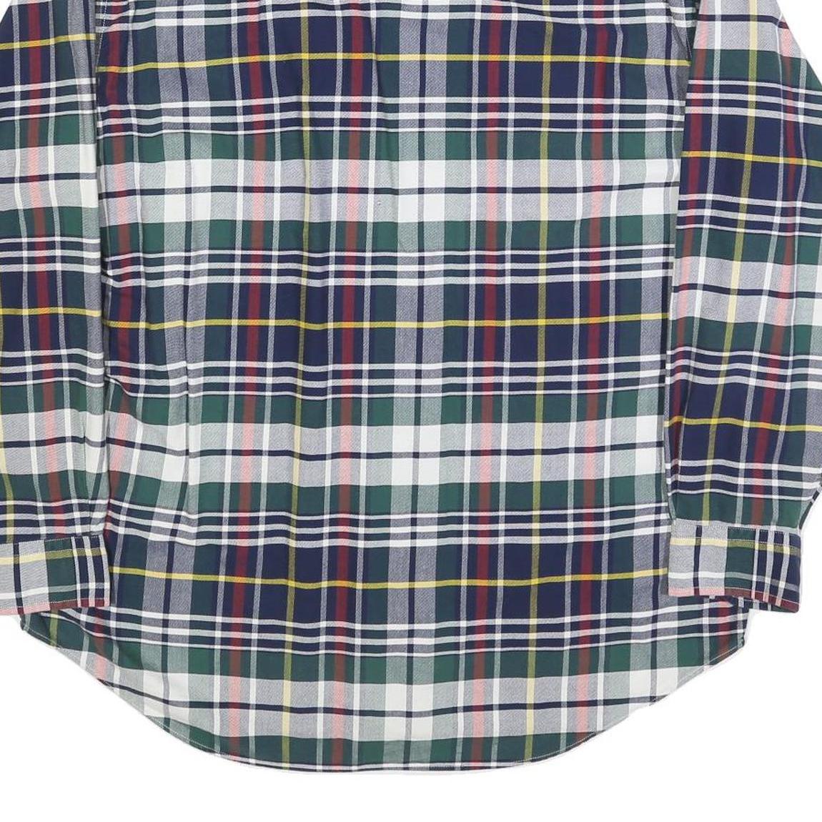 TOMMY HILFIGER Mens Green & Navy Check Shirt M Button Down Long Sleeve Cotton