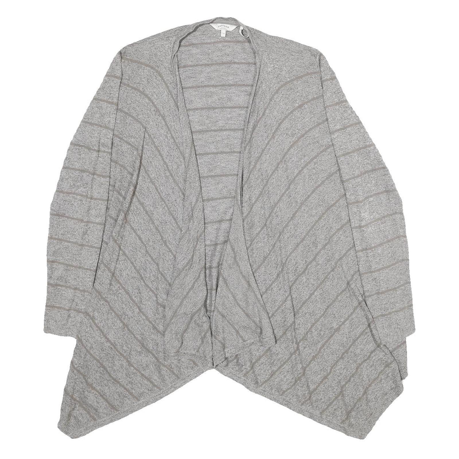 FAT FACE Womens Grey Striped Plain Open Front Jumper UK 14 Cotton Blend