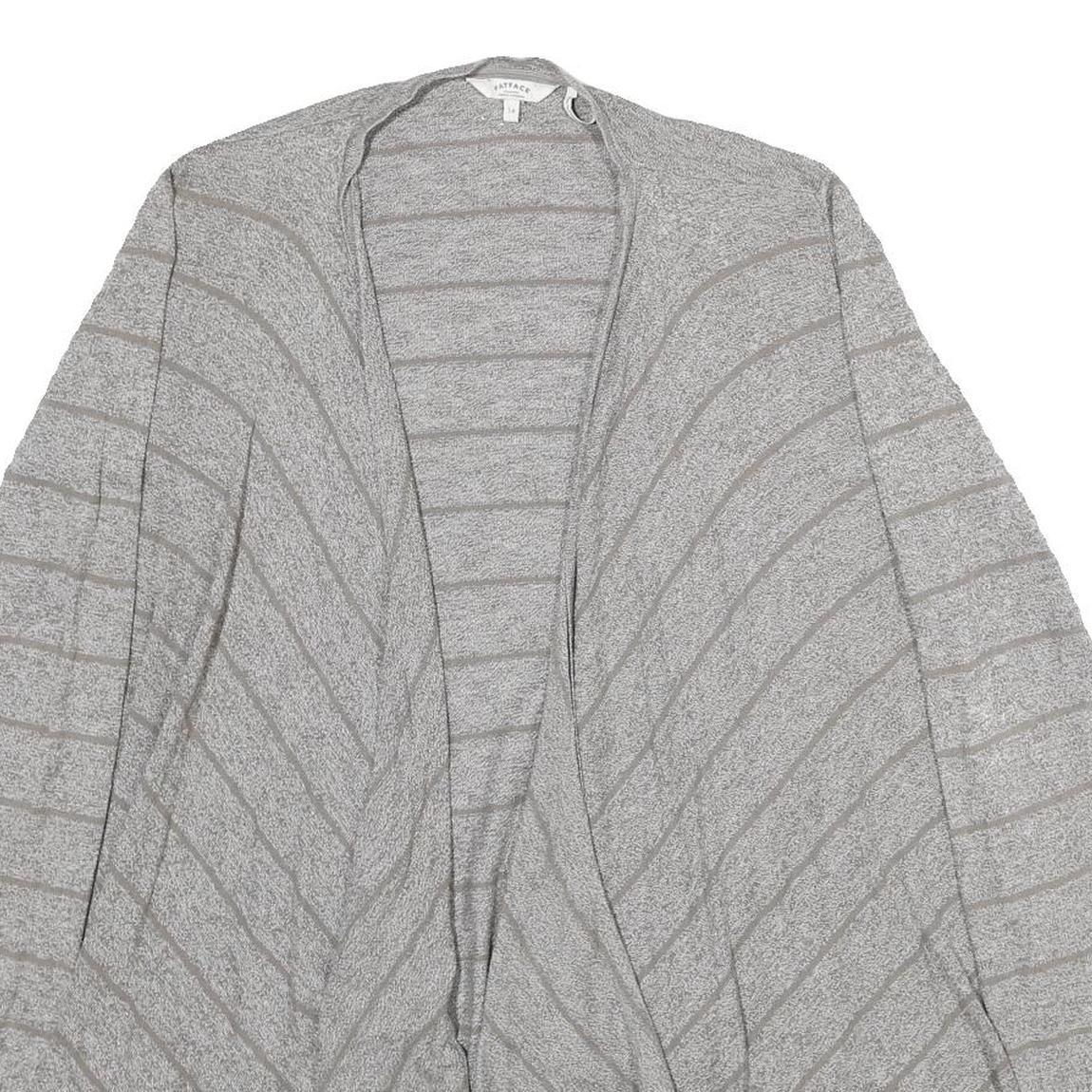 FAT FACE Womens Grey Striped Plain Open Front Jumper UK 14 Cotton Blend