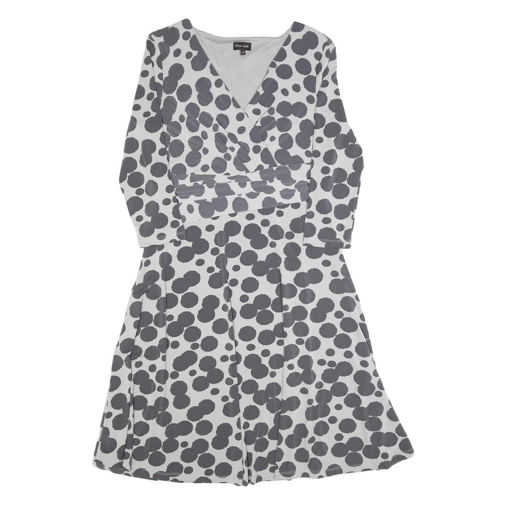 PHASE EIGHT Womens Grey & Black Cotton Blend Fit & Flare Day Dress Spot Print UK