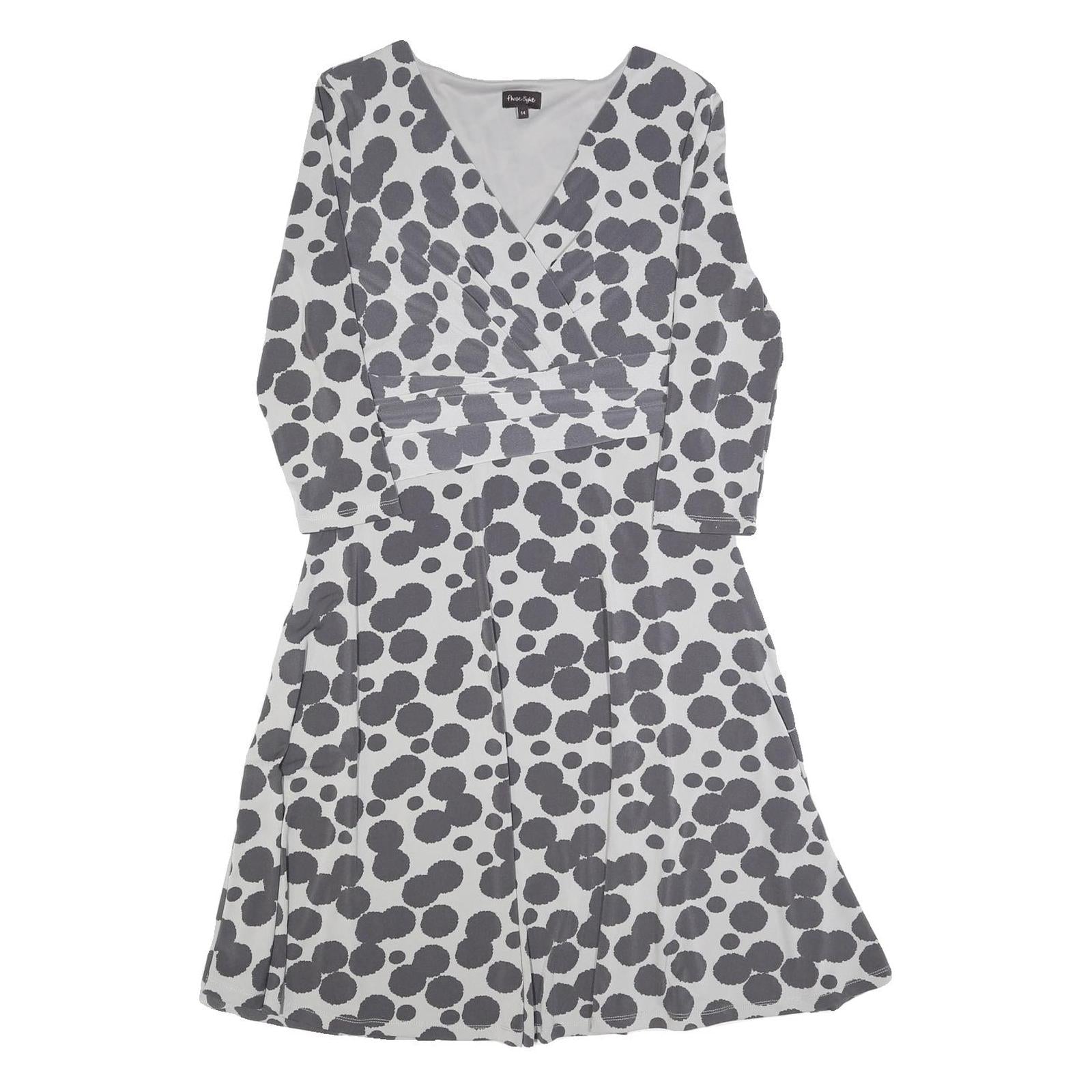 PHASE EIGHT Womens Grey & Black Cotton Blend Fit & Flare Day Dress Spot Print UK