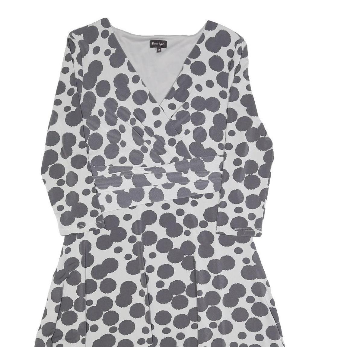 PHASE EIGHT Womens Grey & Black Cotton Blend Fit & Flare Day Dress Spot Print UK