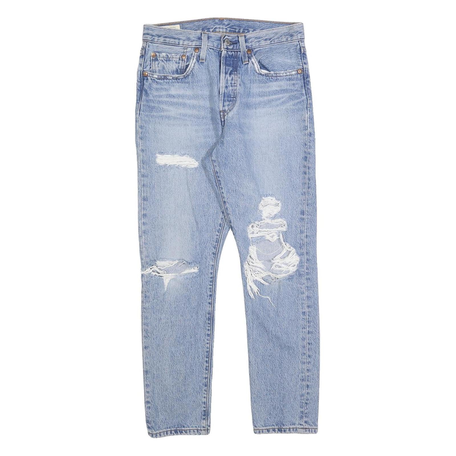 LEVI'S 501S Womens Jeans Blue Slim Skinny Denim W27 L28 Distressed 90s Style