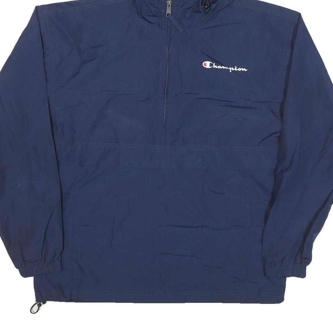 CHAMPION Mens Blue Nylon Hooded Zip Jacket M Lightweight Sportswear