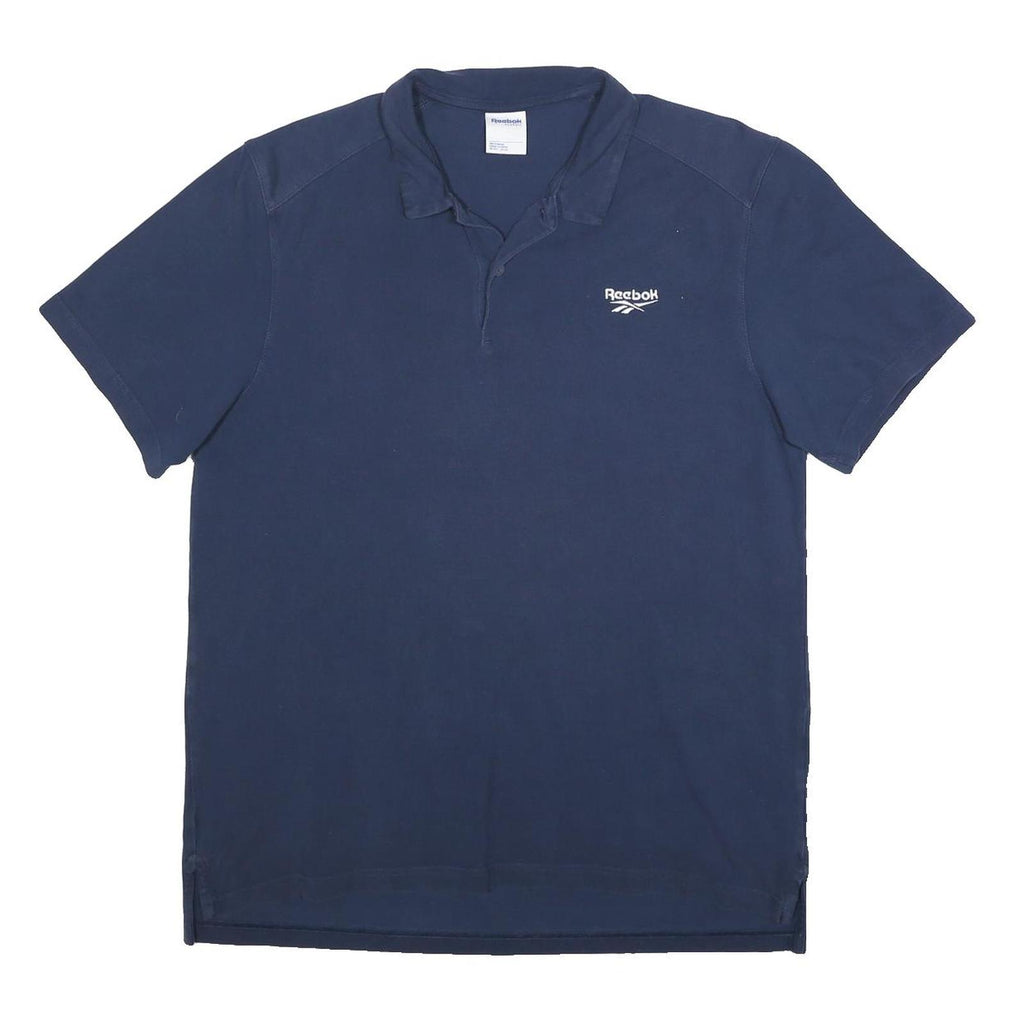 REEBOK Mens Blue Cotton Blend Short Sleeve XL Polo Shirt Basic Casual