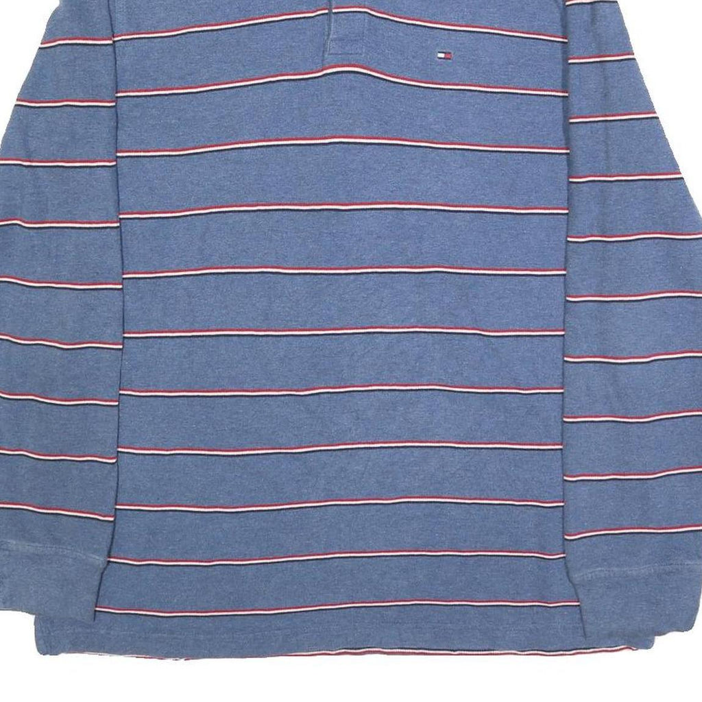 TOMMY HILFIGER Mens Blue & Red Striped Long Sleeve Polo Shirt L Cotton Blend