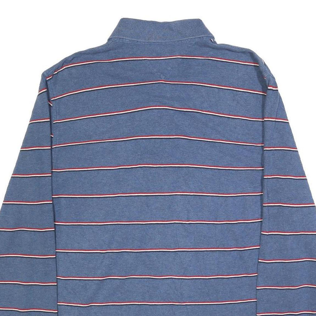 TOMMY HILFIGER Mens Blue & Red Striped Long Sleeve Polo Shirt L Cotton Blend