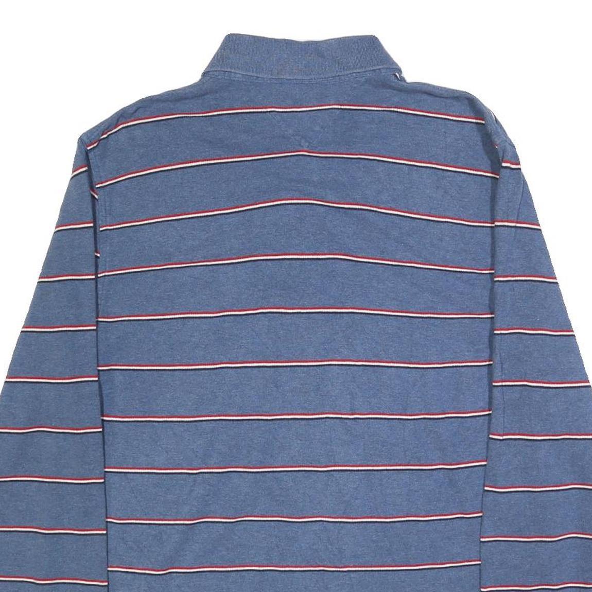 TOMMY HILFIGER Mens Blue & Red Striped Long Sleeve Polo Shirt L Cotton Blend