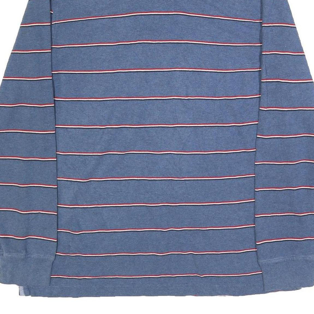 TOMMY HILFIGER Mens Blue & Red Striped Long Sleeve Polo Shirt L Cotton Blend