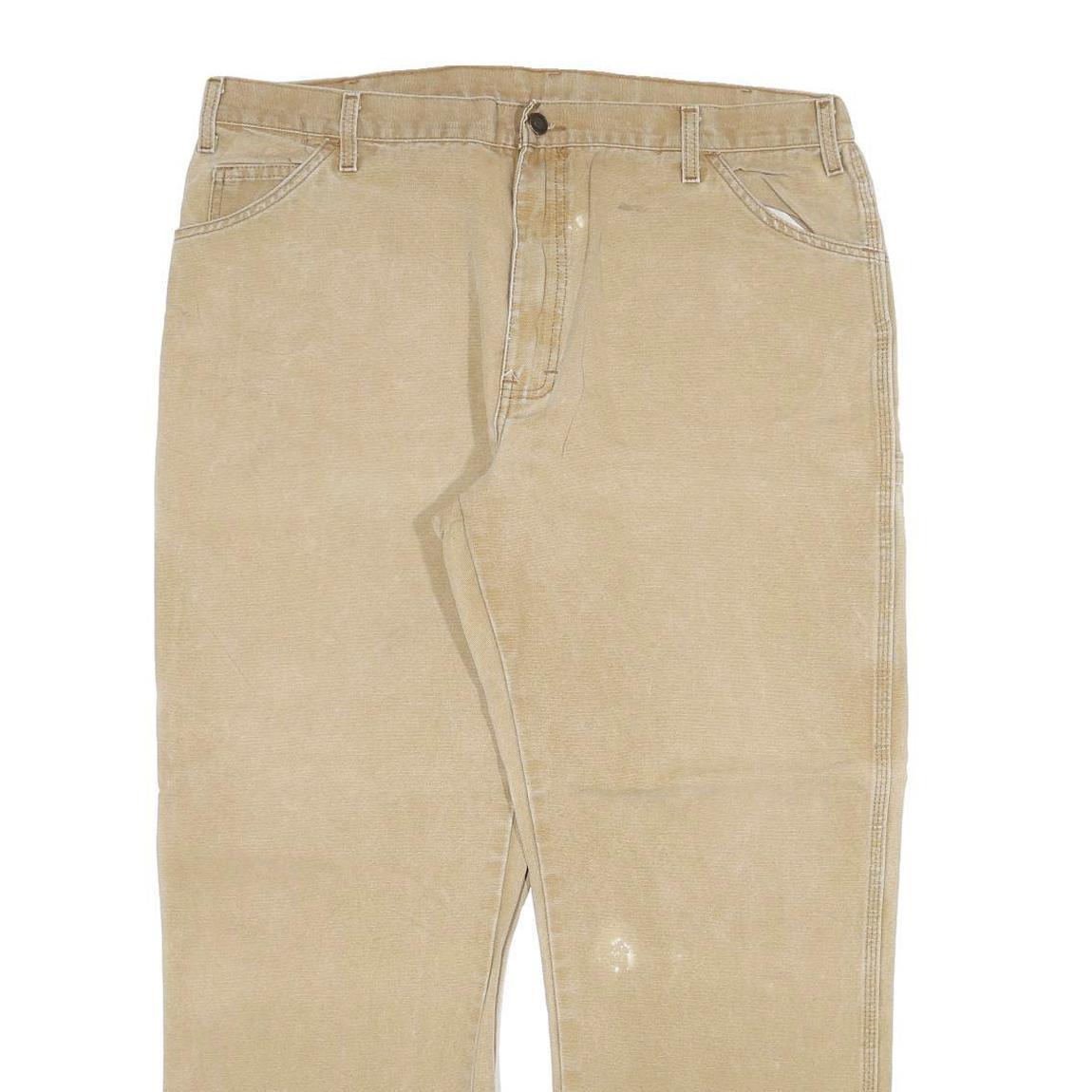 DICKIES Mens Jeans Beige Regular Straight Denim W40 L32 Workwear Zip Closure