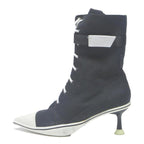 CHARLES & KEITH Womens Lace-Up Kitten Heel Boots Black & White Canvas UK 4