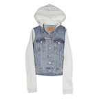 LEVI'S Womens Blue & Grey Denim Hoodie Jacket XS Cotton Button Closure Casual