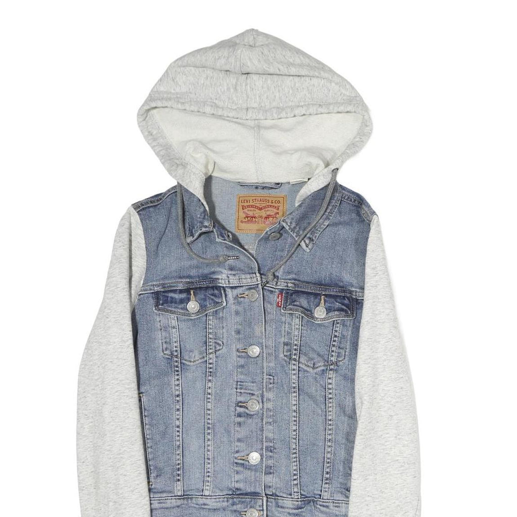 LEVI'S Womens Blue & Grey Denim Hoodie Jacket XS Cotton Button Closure Casual