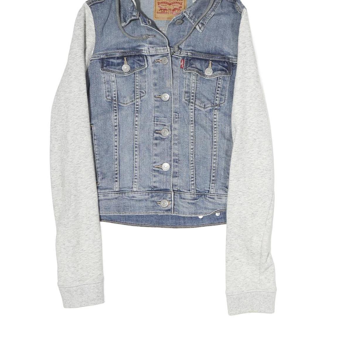 LEVI'S Womens Blue & Grey Denim Hoodie Jacket XS Cotton Button Closure Casual