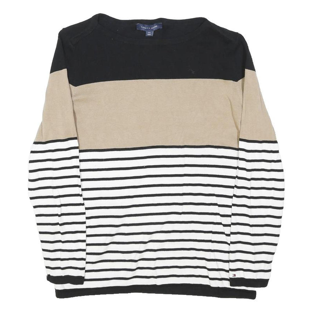 TOMMY HILFIGER Womens Black & Beige Patterned Crew Neck Basic Knit Jumper L