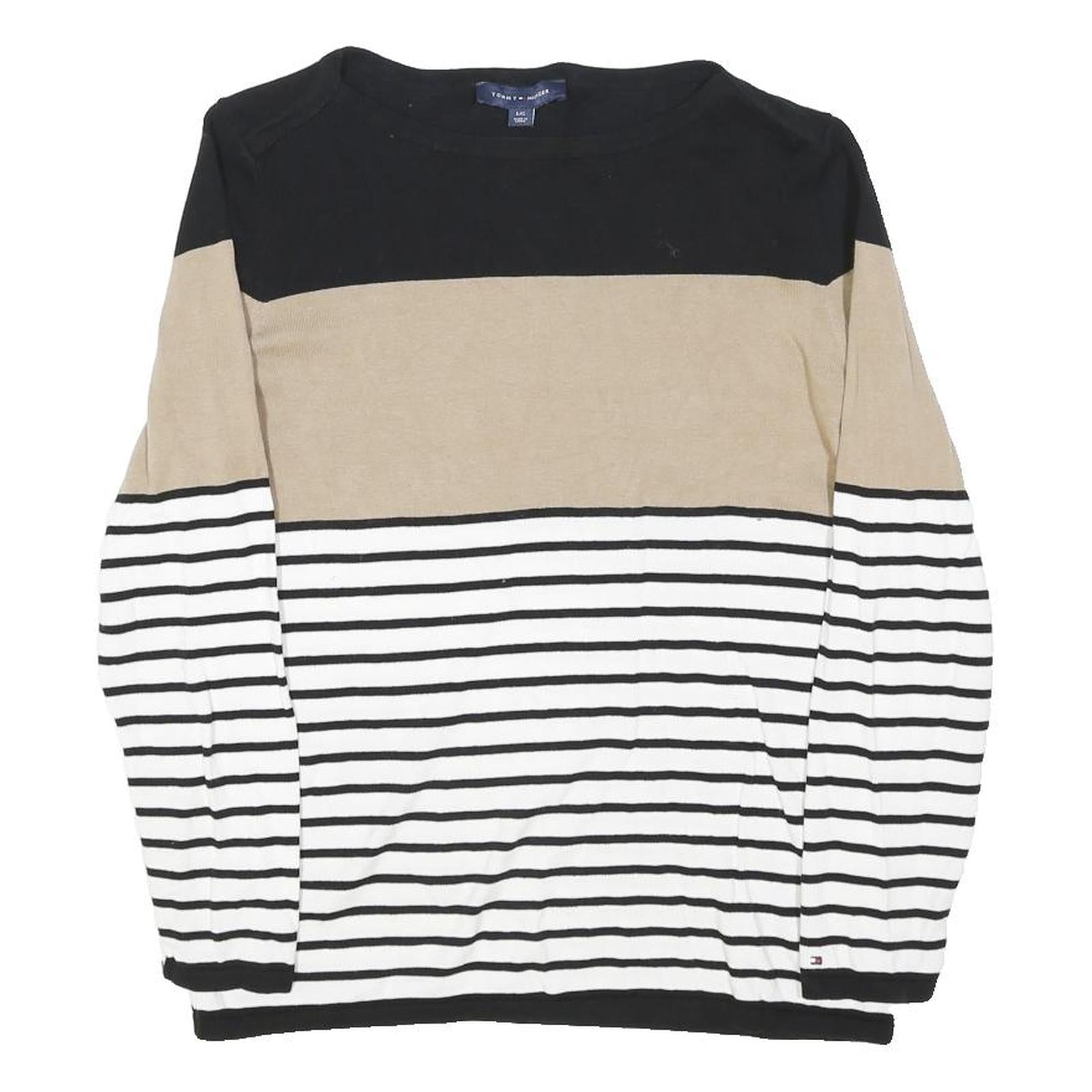 TOMMY HILFIGER Womens Black & Beige Patterned Crew Neck Basic Knit Jumper L