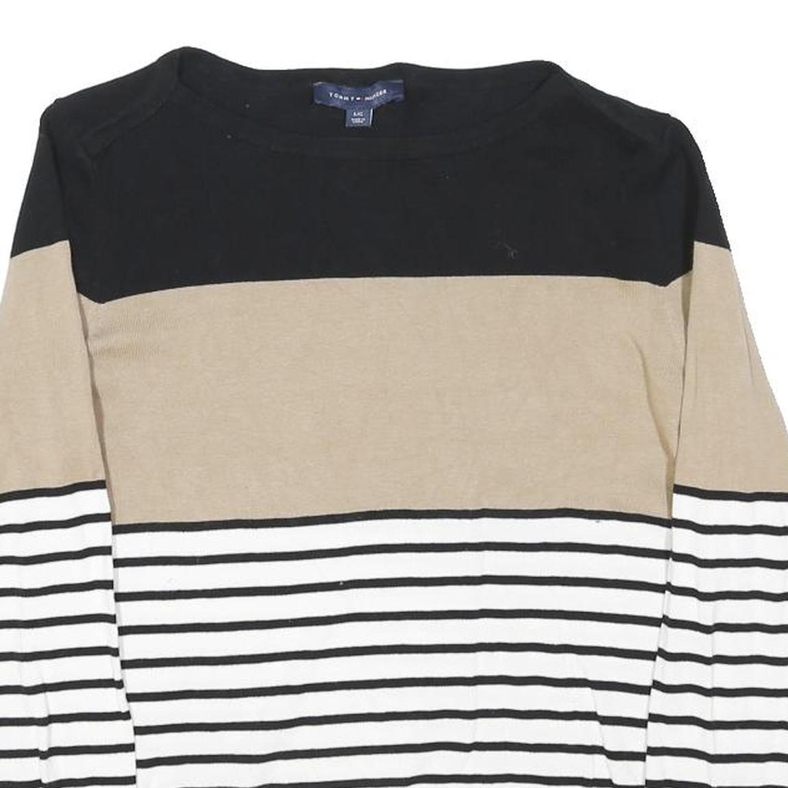 TOMMY HILFIGER Womens Black & Beige Patterned Crew Neck Basic Knit Jumper L