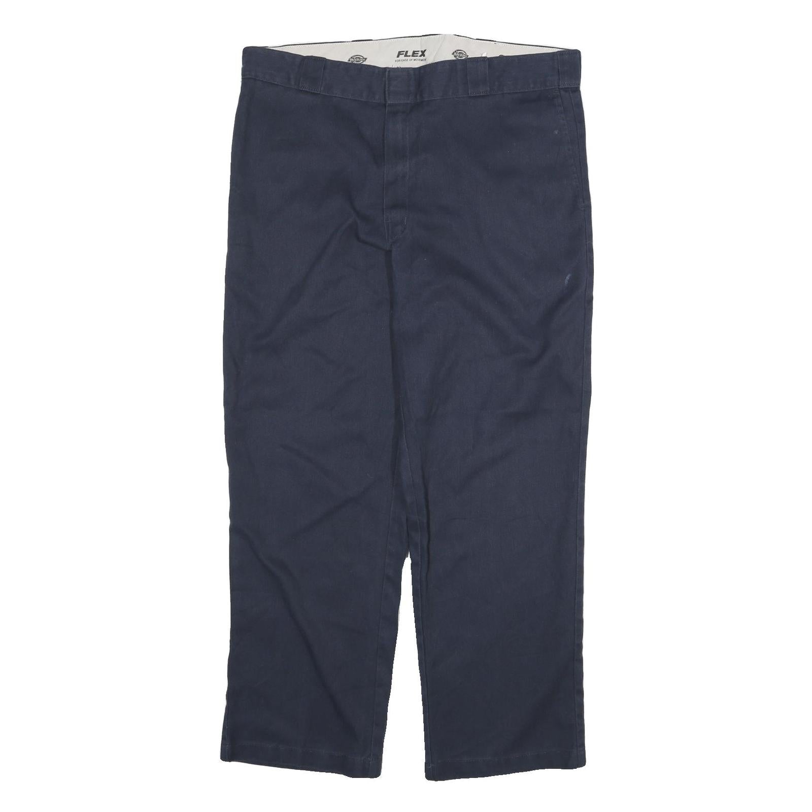 DICKIES Mens Cotton Blend Navy Blue Regular Fit Straight Leg Trousers W36 L29