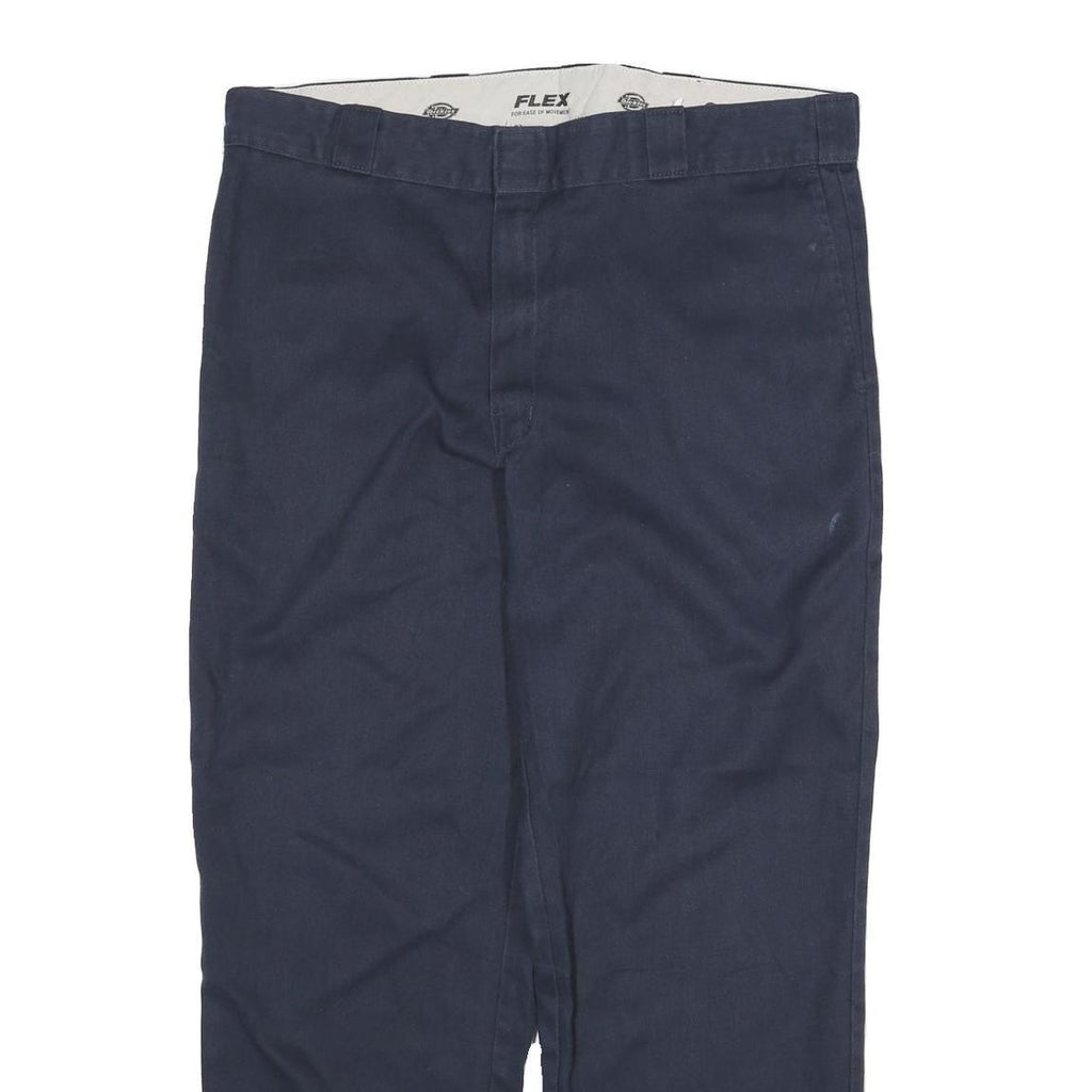 DICKIES Mens Cotton Blend Navy Blue Regular Fit Straight Leg Trousers W36 L29