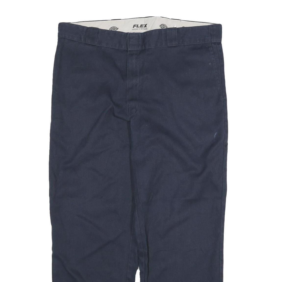 DICKIES Mens Cotton Blend Navy Blue Regular Fit Straight Leg Trousers W36 L29