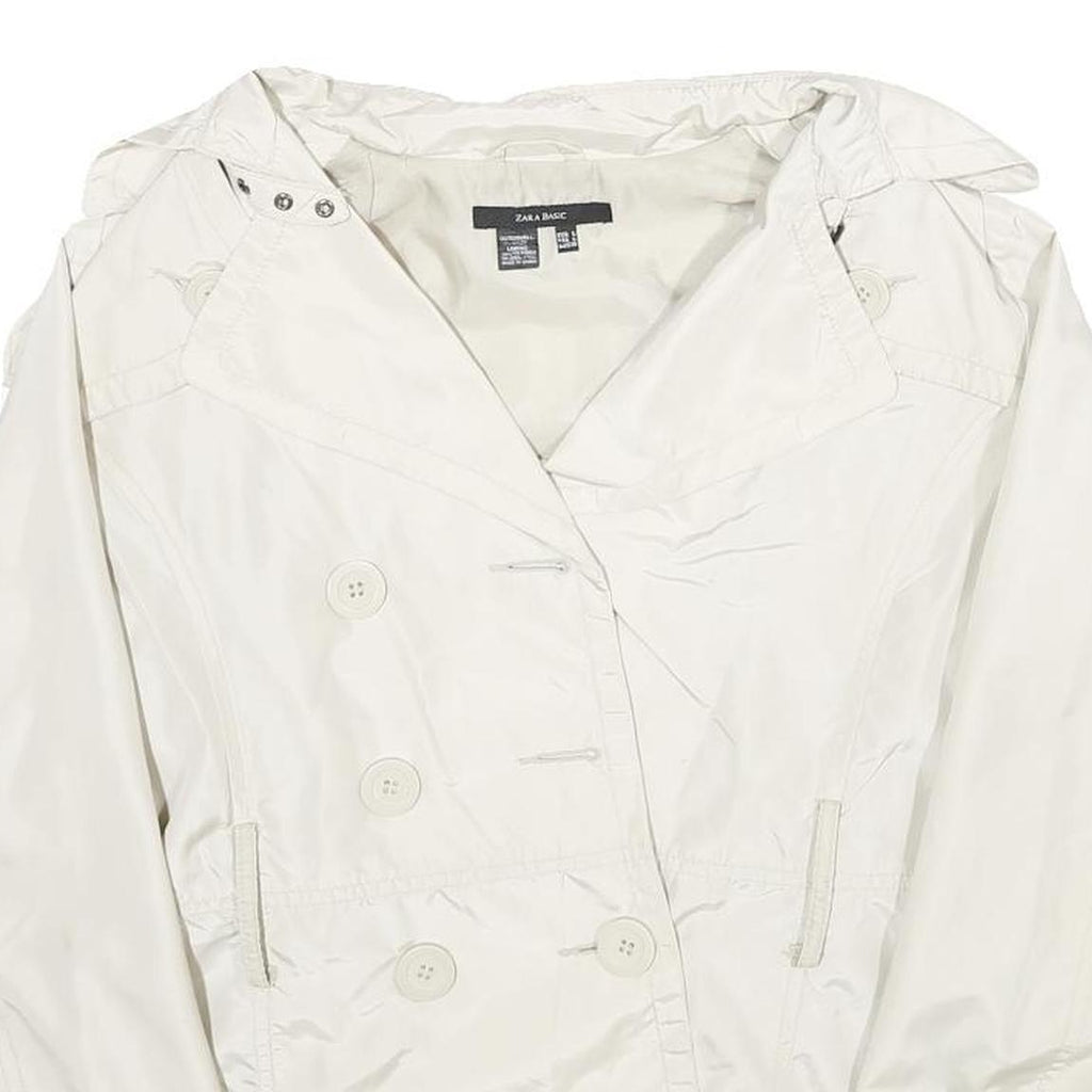 ZARA Womens White Nylon Button Jacket L Lightweight Casual Outerwear