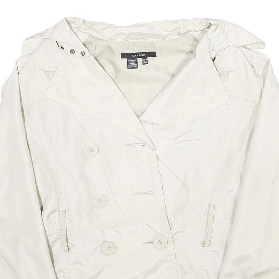 ZARA Womens White Nylon Button Jacket L Lightweight Casual Outerwear