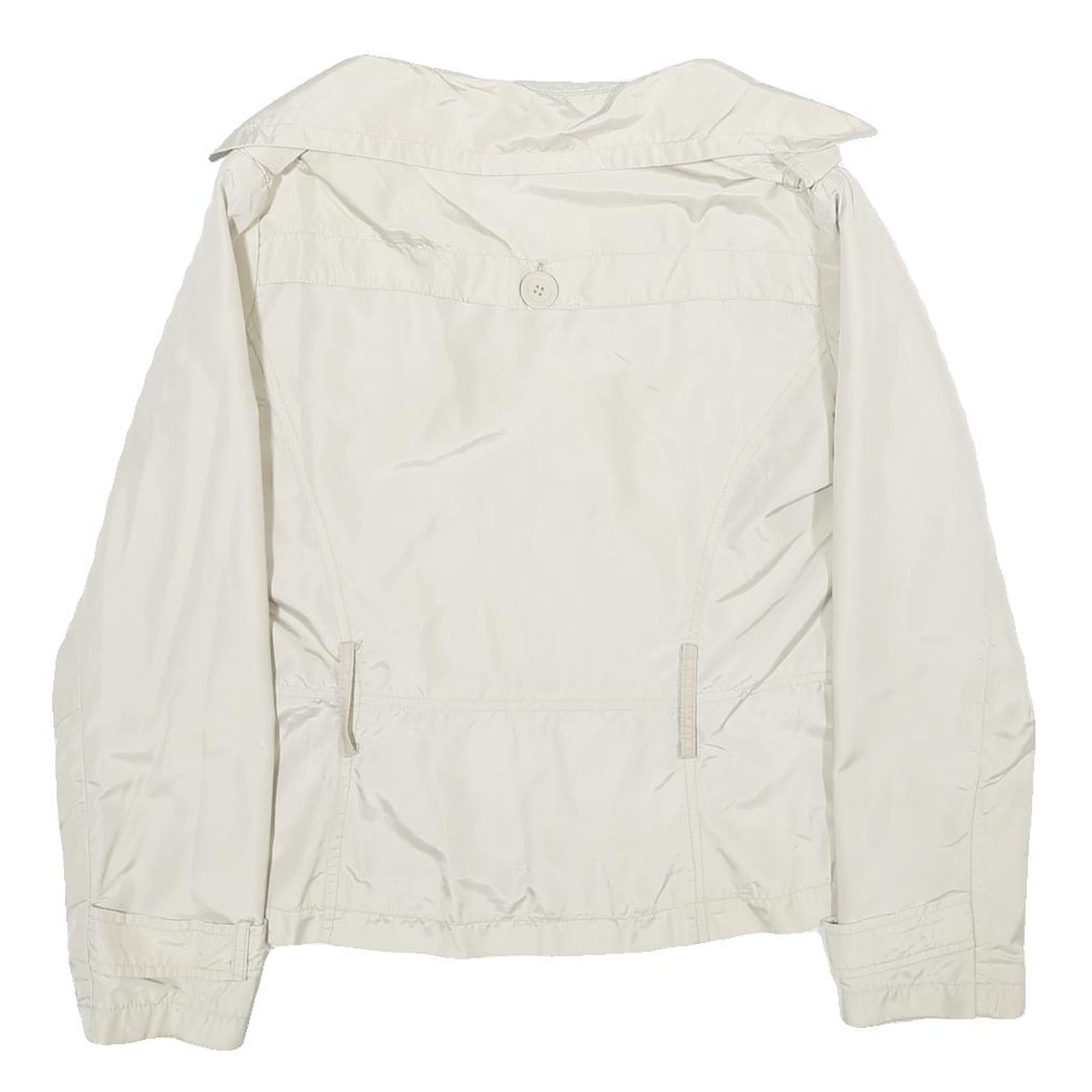 ZARA Womens White Nylon Button Jacket L Lightweight Casual Outerwear