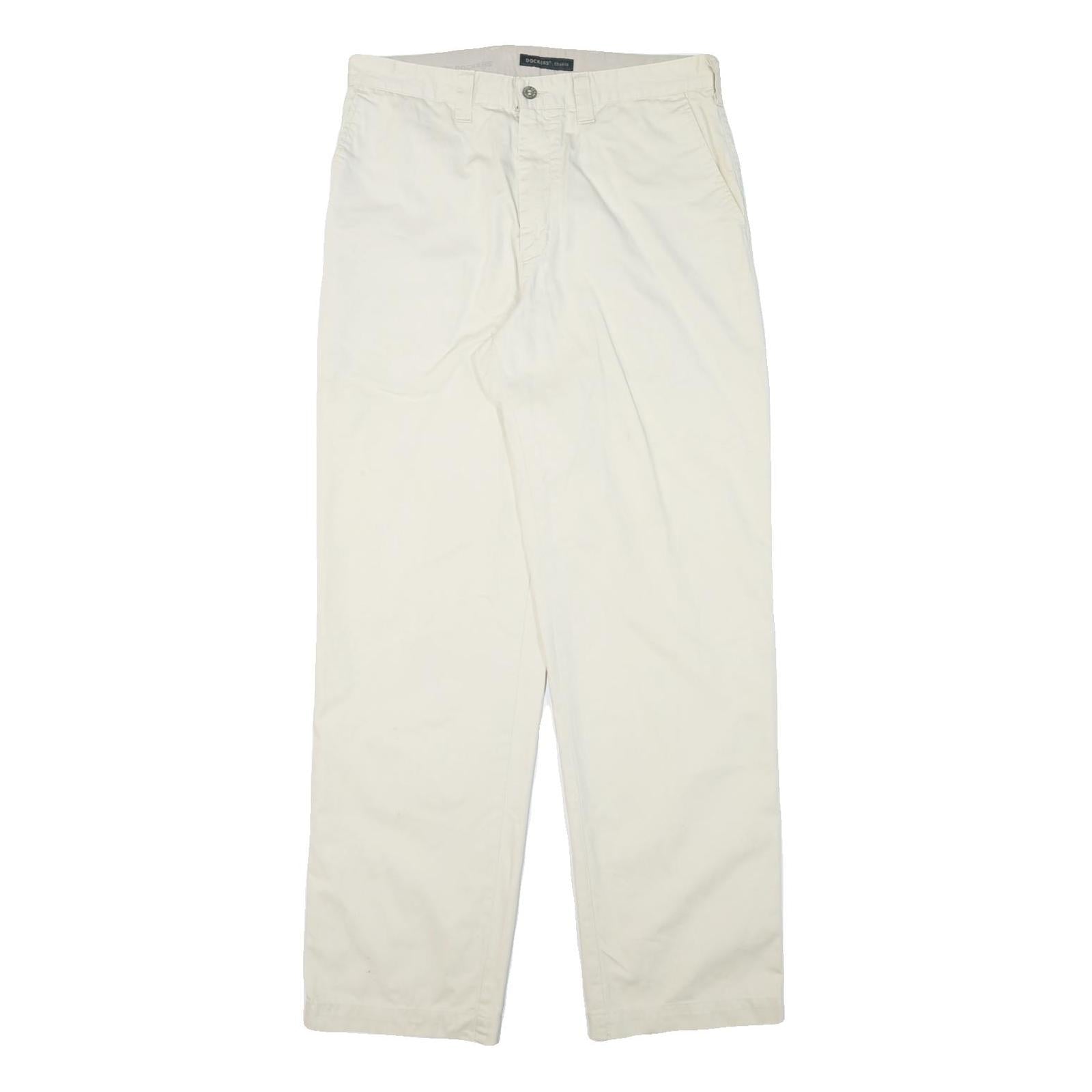 DOCKERS Mens Cotton Blend White Relaxed Straight Trousers W32 L32 Casual Zip Fly