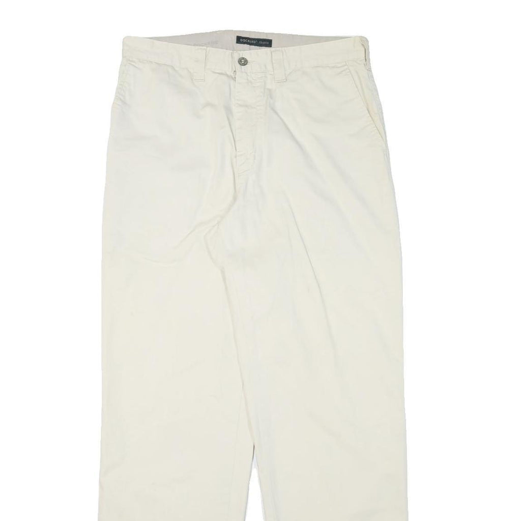 DOCKERS Mens Cotton Blend White Relaxed Straight Trousers W32 L32 Casual Zip Fly