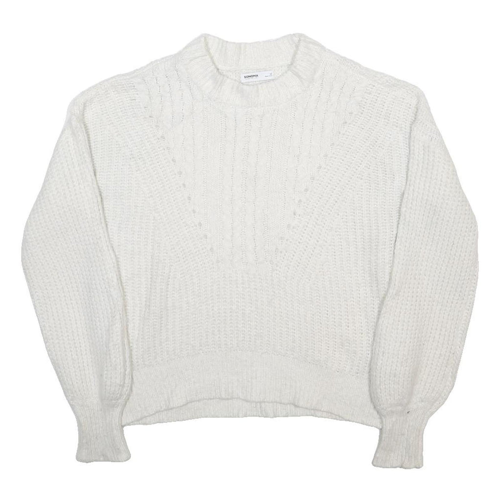 SONOMA Womens White Patterned Plain Crew Neck Chunky Knit Jumper M Soft Warm