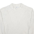 SONOMA Womens White Patterned Plain Crew Neck Chunky Knit Jumper M Soft Warm