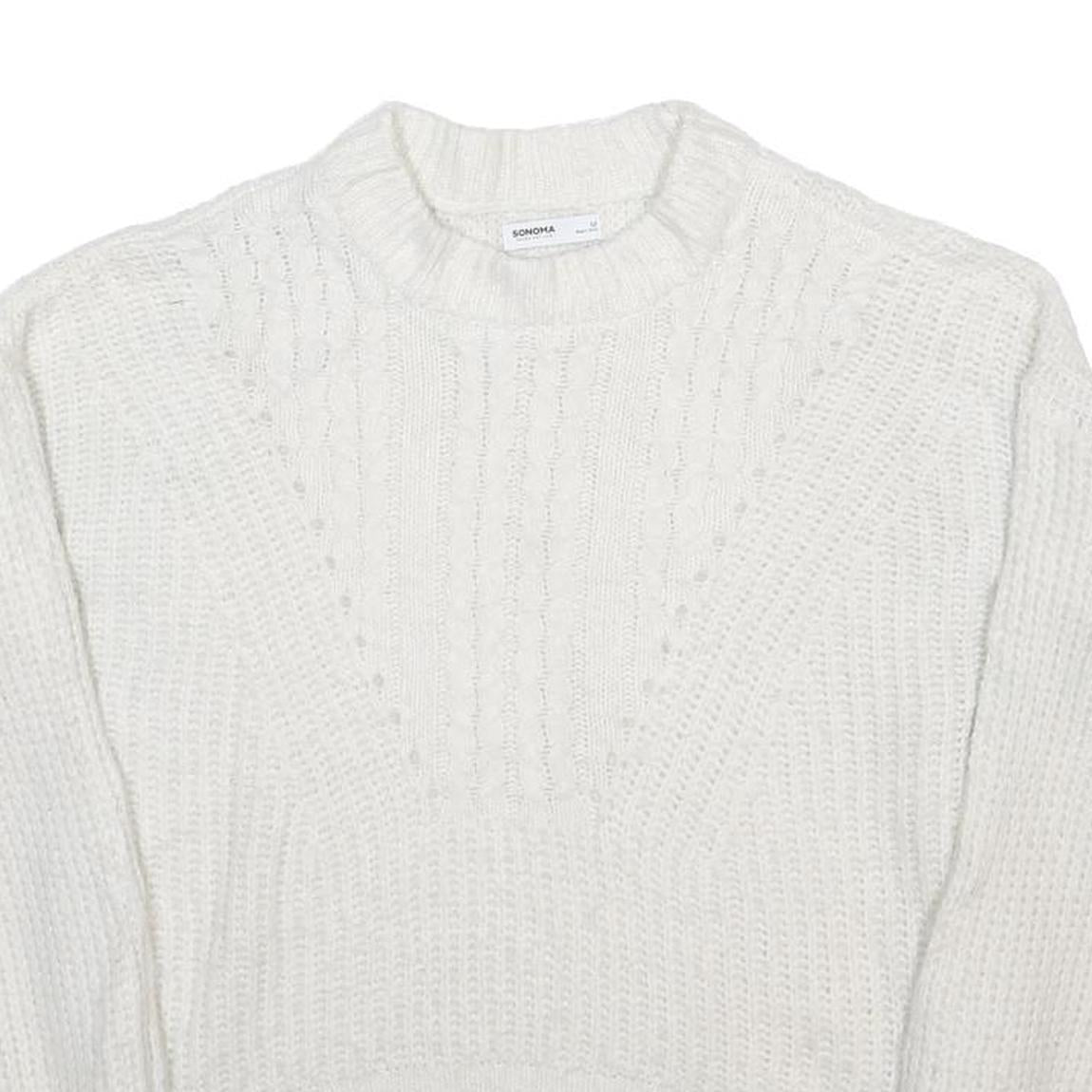 SONOMA Womens White Patterned Plain Crew Neck Chunky Knit Jumper M Soft Warm