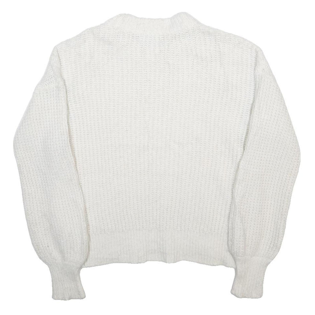SONOMA Womens White Patterned Plain Crew Neck Chunky Knit Jumper M Soft Warm
