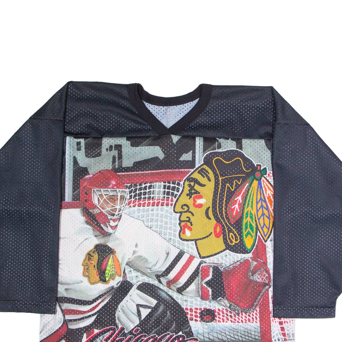 CCM Hockey Chicago Blackhawks Mens Jersey Black Long Sleeve USA V-Neck S