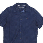 TOMMY HILFIGER Mens Blue Shirt M Cotton Short Sleeve Button Front Casual