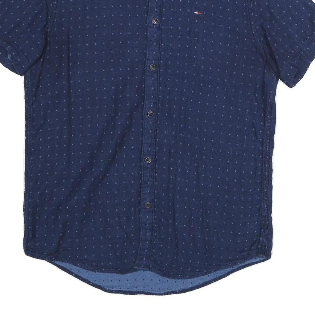 TOMMY HILFIGER Mens Blue Shirt M Cotton Short Sleeve Button Front Casual