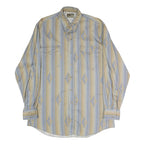 ROPER Mens Beige & Blue Pattern Shirt L Western Cotton Button Casual Long Sleeve
