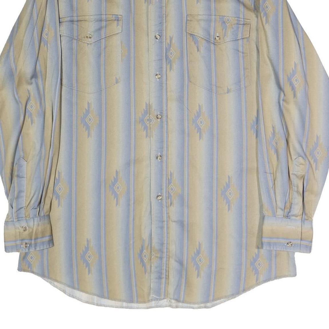 ROPER Mens Beige & Blue Pattern Shirt L Western Cotton Button Casual Long Sleeve