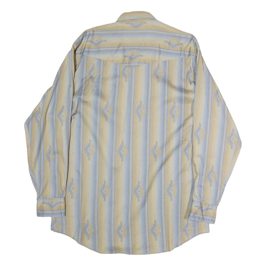ROPER Mens Beige & Blue Pattern Shirt L Western Cotton Button Casual Long Sleeve