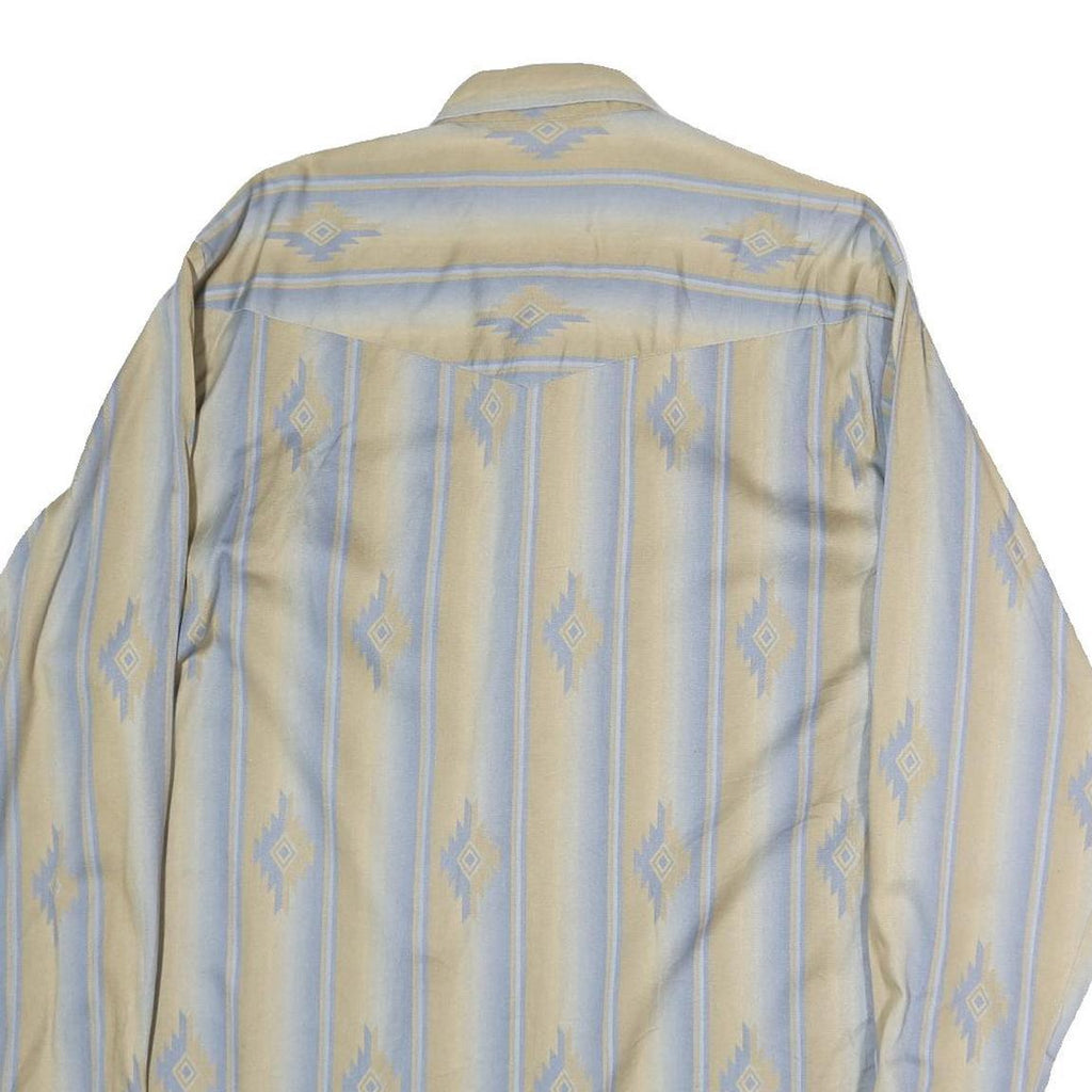 ROPER Mens Beige & Blue Pattern Shirt L Western Cotton Button Casual Long Sleeve