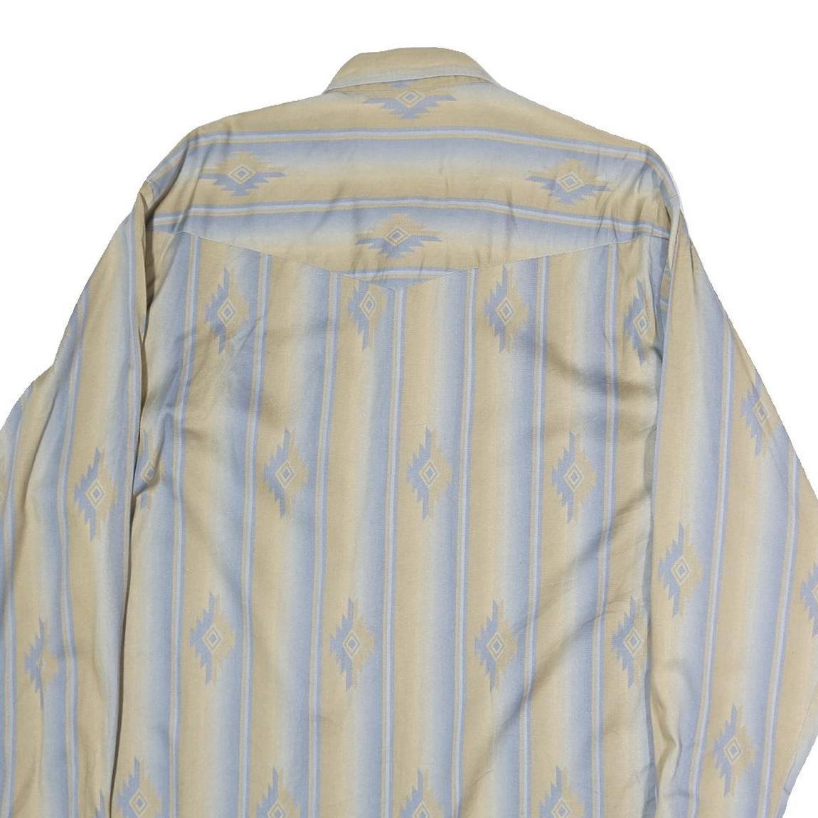 ROPER Mens Beige & Blue Pattern Shirt L Western Cotton Button Casual Long Sleeve