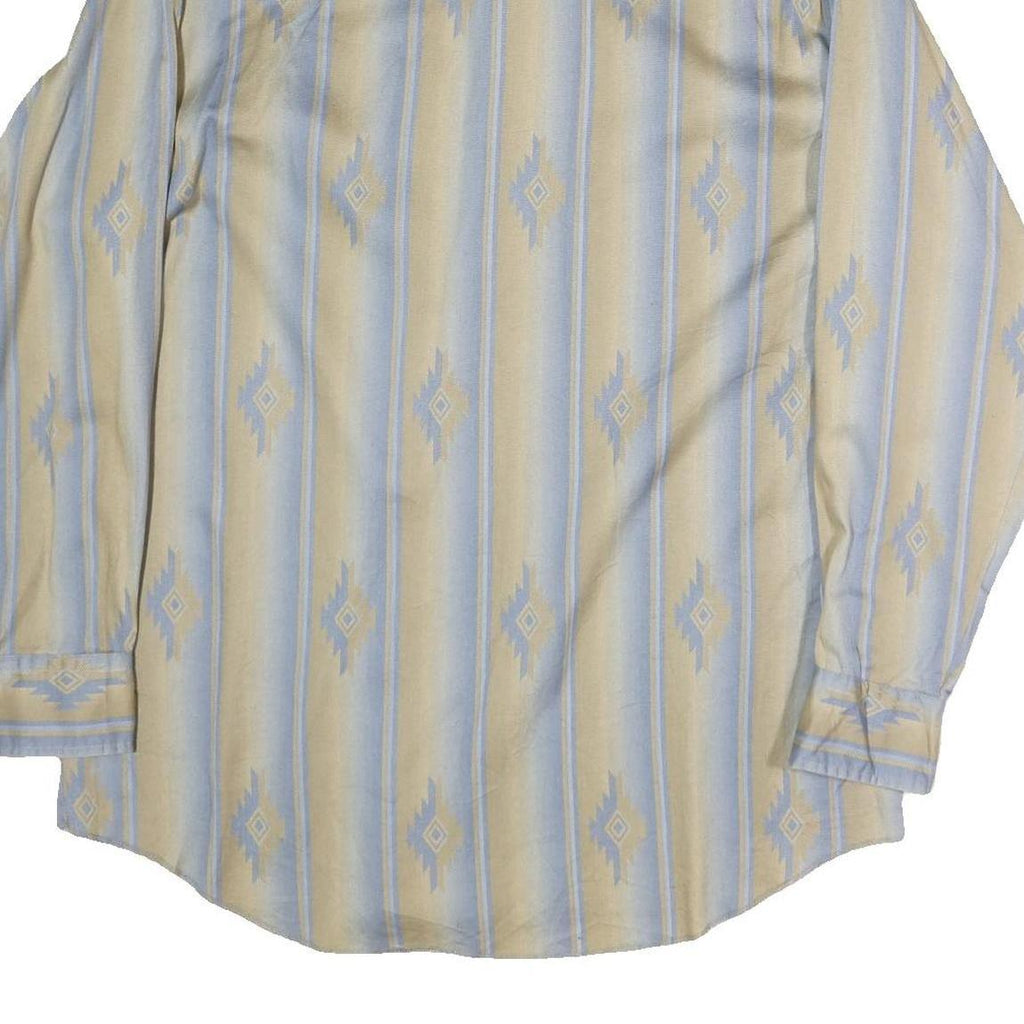 ROPER Mens Beige & Blue Pattern Shirt L Western Cotton Button Casual Long Sleeve