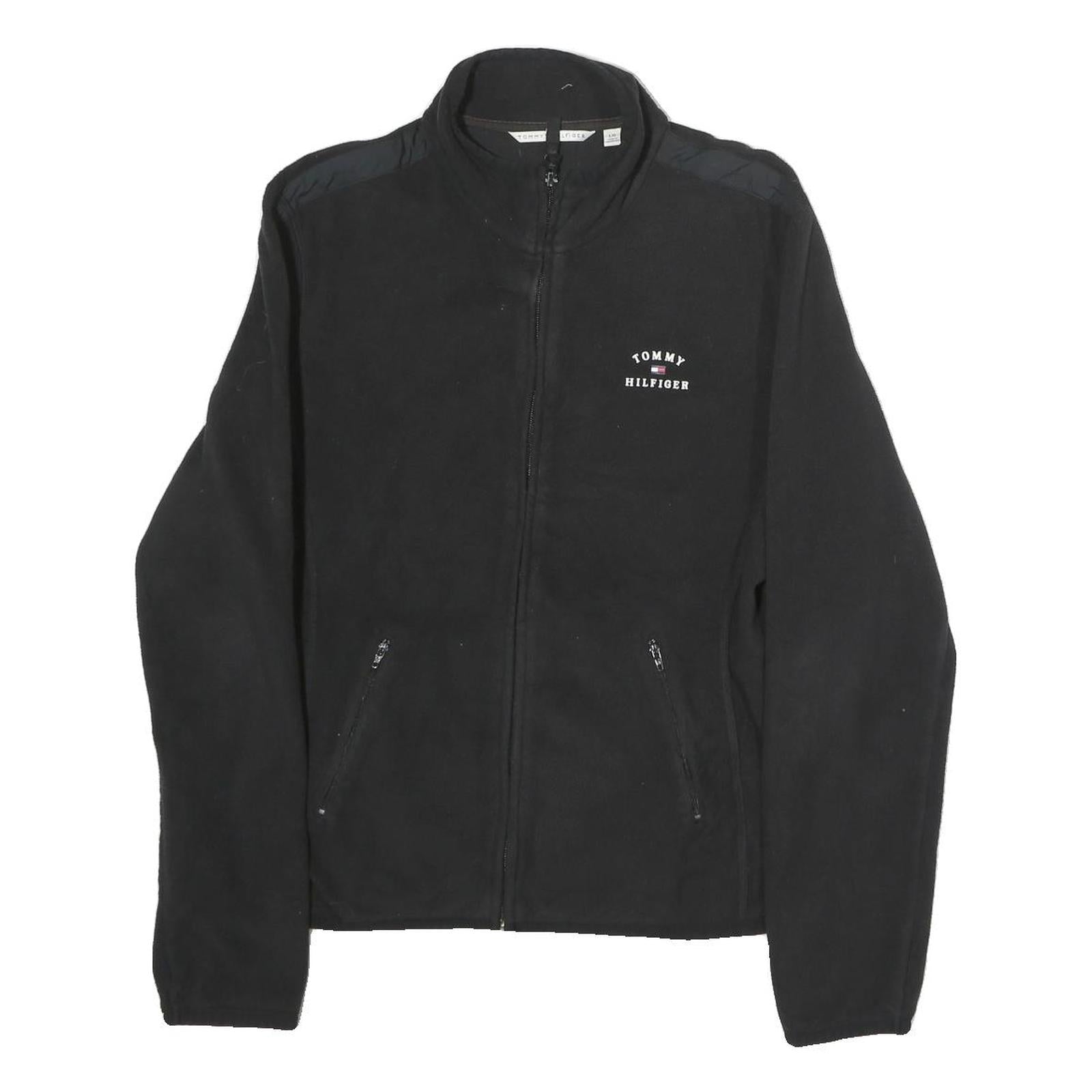 TOMMY HILFIGER Mens Black Zip Jacket L Polyester Plain Casual Lightweight