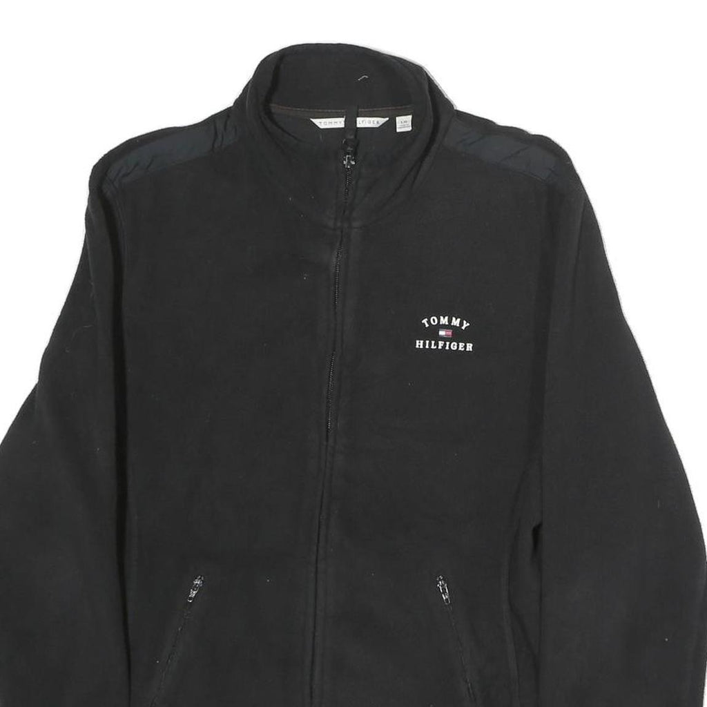 TOMMY HILFIGER Mens Black Zip Jacket L Polyester Plain Casual Lightweight