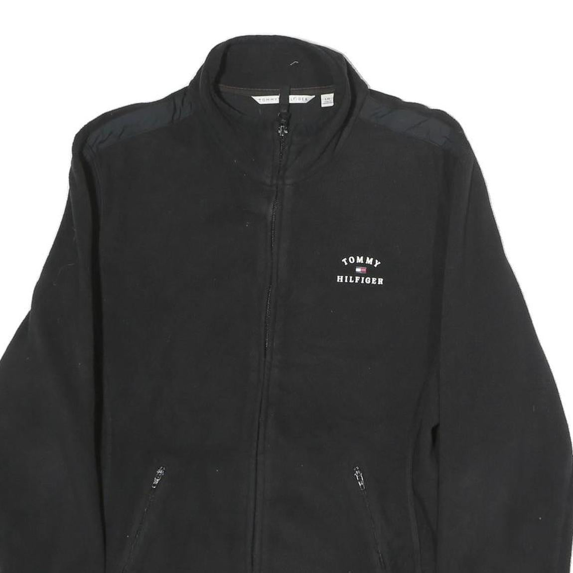 TOMMY HILFIGER Mens Black Zip Jacket L Polyester Plain Casual Lightweight