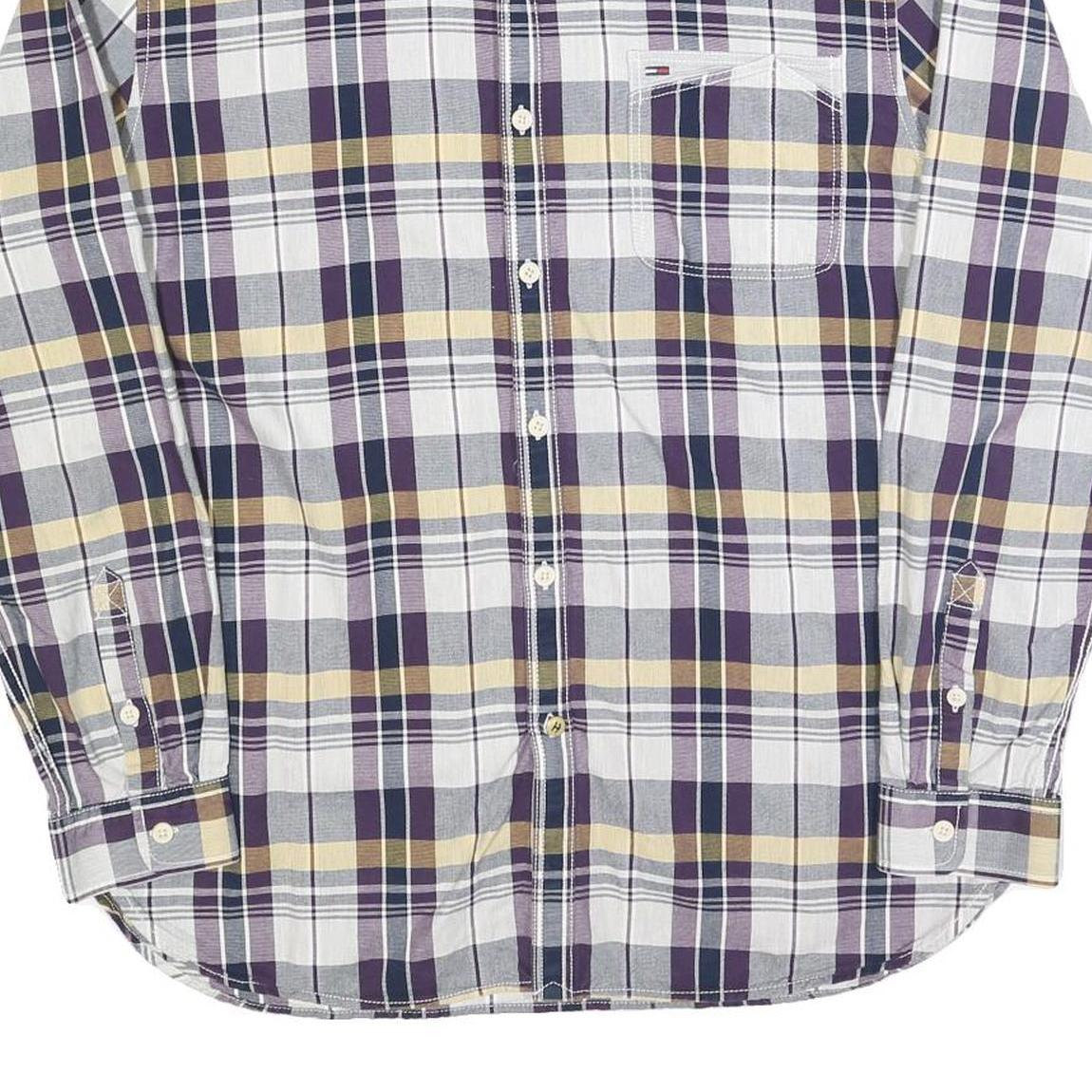 TOMMY HILFIGER Mens Blue Beige Check Shirt XL Classic Button-Down Long Sleeve
