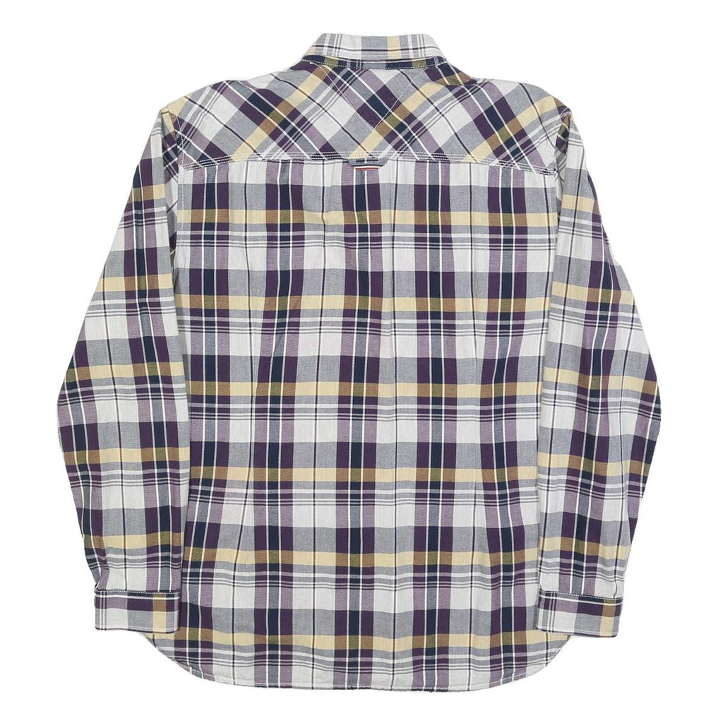 TOMMY HILFIGER Mens Blue Beige Check Shirt XL Classic Button-Down Long Sleeve